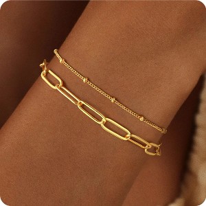 Turandoss Dainty Gold Silver Bracelets for Women, Adjustable Paperclip Chain Chain Bracelet Non Tarnish, Gold Jewelry for Women, Birthday Gifts - 1 of 4