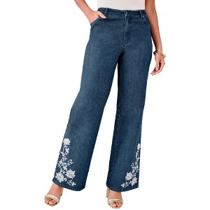 Roaman's Embellished Wide-Leg Jeans - 1 of 2
