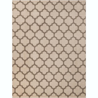 Beige and Light Brown Trellis 9' x 12' Easy-Care Synthetic Rug