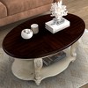 TOAOTBNBO Round Coffee Tables with Shelf, Vintage Sofa Table with Cabriole Legs, Mid-century Center Table for Living Room, Beige - 4 of 4