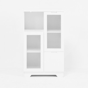 Gulches White MDF Storage Cabinet - Glass Doors, Drawer & Open Shelves, Multipurpose for Bedroom, Living Room & Dining Room - 1 of 4