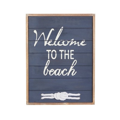 Wooden Sign Beach Wall Decor With Rope Hanger Beige - Olivia & May