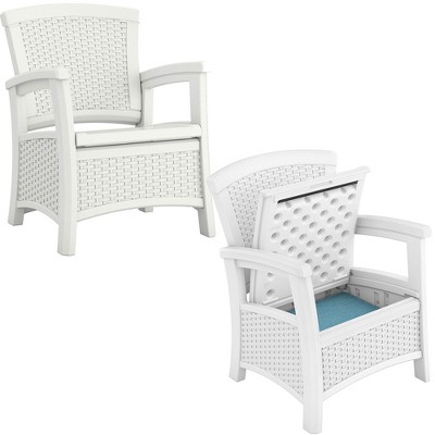 Suncast Elements Resin Wicker Design Club Chair with Storage, White (2 Pack)