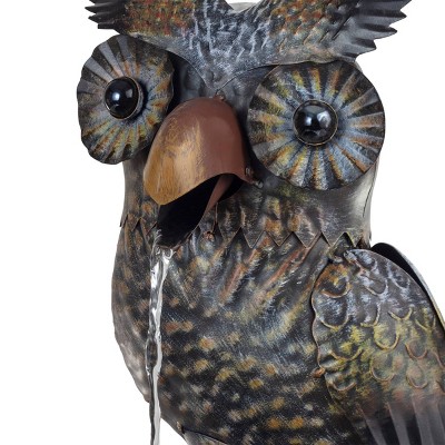 23" Brown Metal Owl Fountain with Tub
