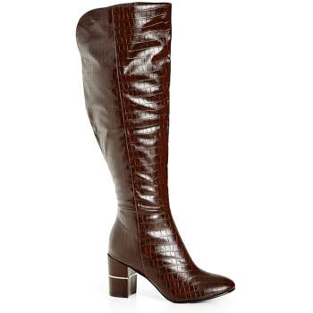 Women's  Wide Fit Geordie Knee Boot - chocolate | CITY CHIC