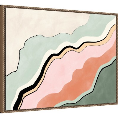 Pink and Green Abstract Canvas Framed Wall Art with Beaded Perimeter