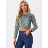 Allegra K Women's Turn Down Frayed Button Down Washed Cropped Denim Jacket - 2 of 4