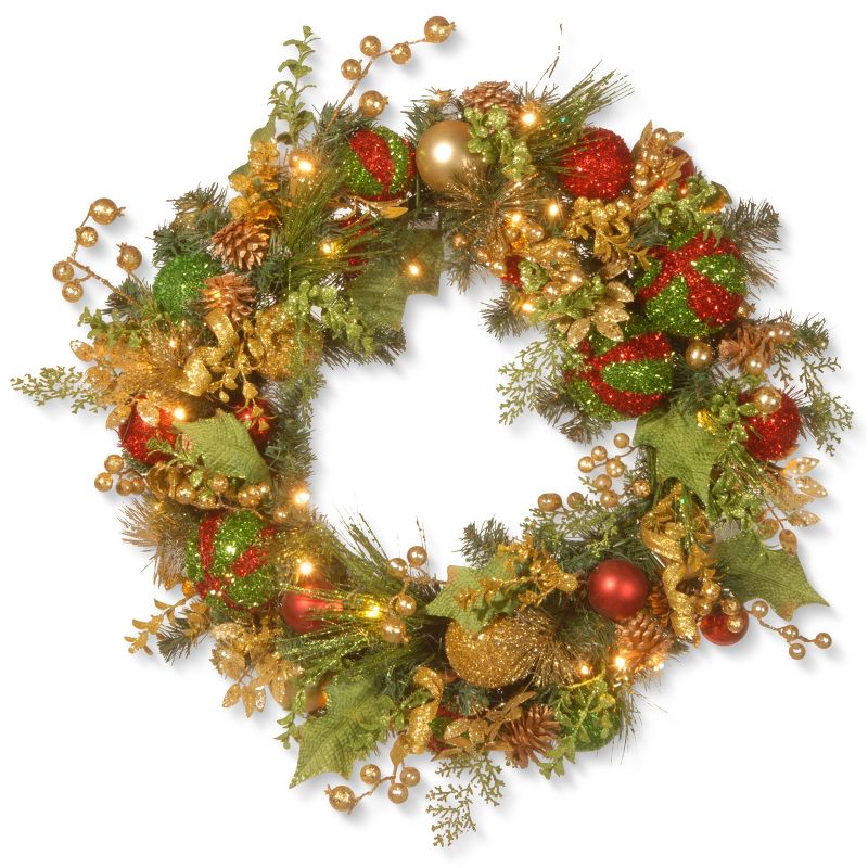 National Tree Company 3" Decorated Christmas Wreath with Battery Operated LED Lights, 1 of 7
