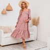 Women's Maternity Floral Maxi Dress - Smocked Bust, Lantern Sleeves, High Waist (S-2XL) - 2 of 3