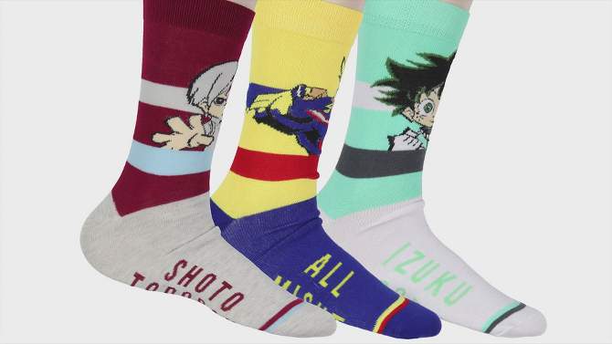 My Hero Academia Socks  Men's Character Design 3 Pack Adult Mid-Calf Crew Socks Multicoloured, 2 of 8, play video