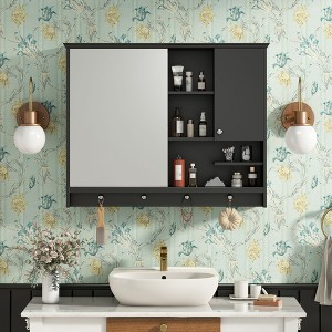 Okak Wall Mounted Bathroom Storage Cabinet, Medicine Cabinet with Mirror&Adjustable Shelves, 1 Door&Towel Hooks, Bathroom Organizer - 1 of 4