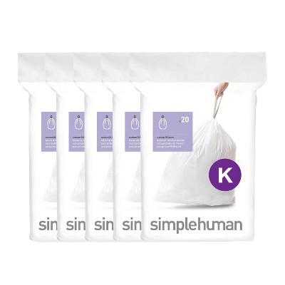 simplehuman 35L-45L 100ct Code K Custom Fit Trash Can Liner White