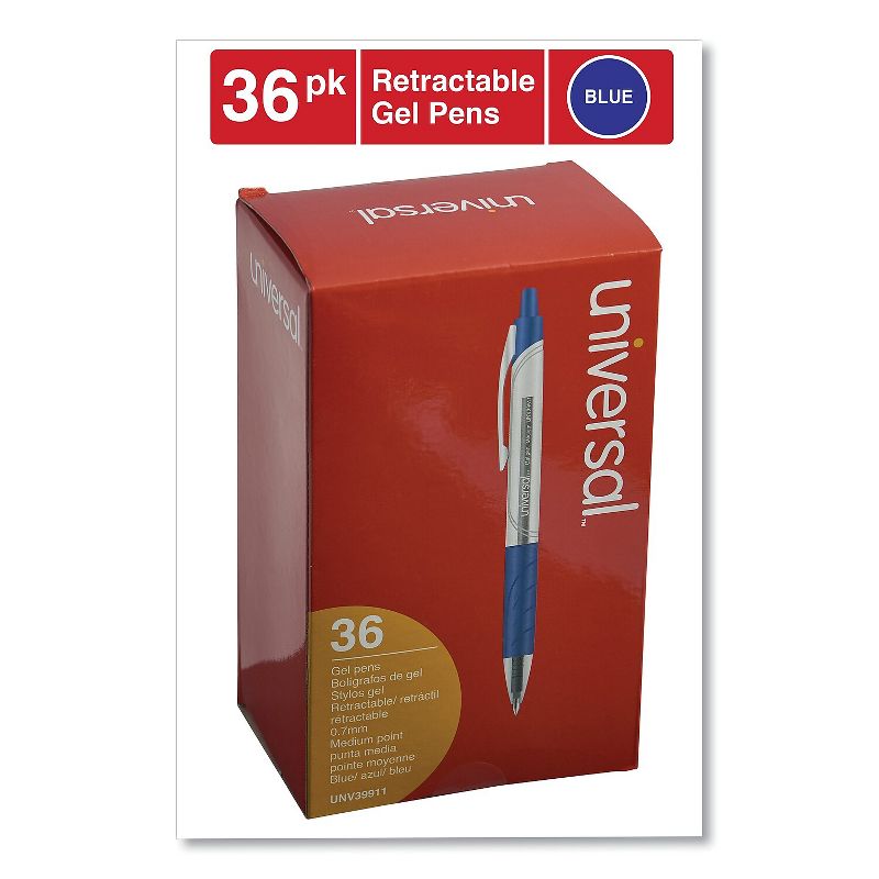 Universal Comfort Grip Clear Retractable Gel Ink Roller Ball Pen Blue Ink .7mm 36/Pack 39911, 3 of 6