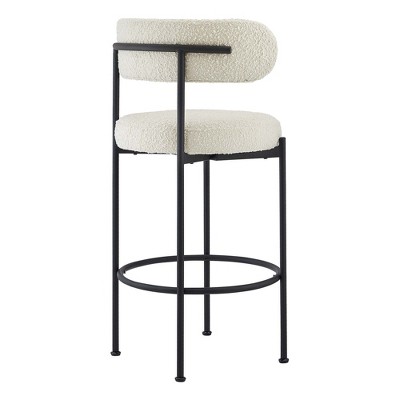 Ivory Boucle Fabric and Black Metal Adjustable Bar Stools, Set of 2