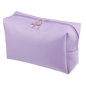 Unique Bargains PU Leather Waterproof Makeup Bag Cosmetic Case Makeup Bag for Women S Size Purple 1 Pcs - 1 of 4