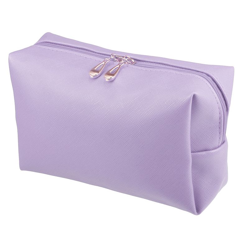 Unique Bargains PU Leather Waterproof Makeup Bag Cosmetic Case Makeup Bag for Women S Size Purple 1 Pcs, 1 of 7