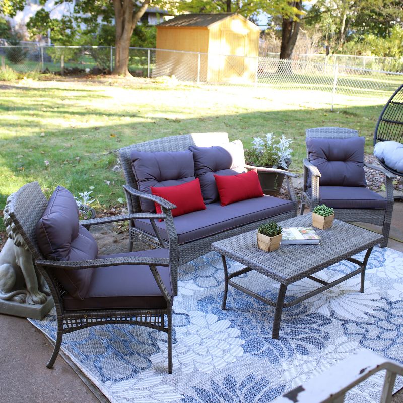 Sunnydaze 4pc Outdoor Patio Conversation Set with Cushions - Gray, 4 of 14