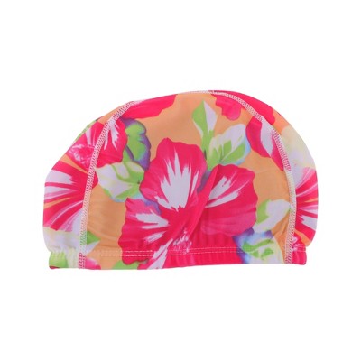 Unique Bargains Polyester Flower Pattern Swim Cap 5.91"x9.25" Rose Red 1 Pc
