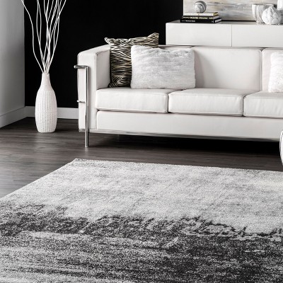 Black Abstract 10' x 14' Synthetic Easy Care Area Rug