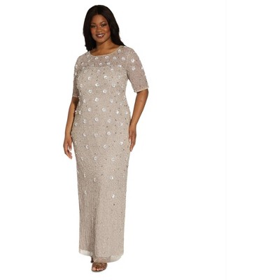 Adrianna Papell Womens Beaded Long 3D Floral Gown Dress