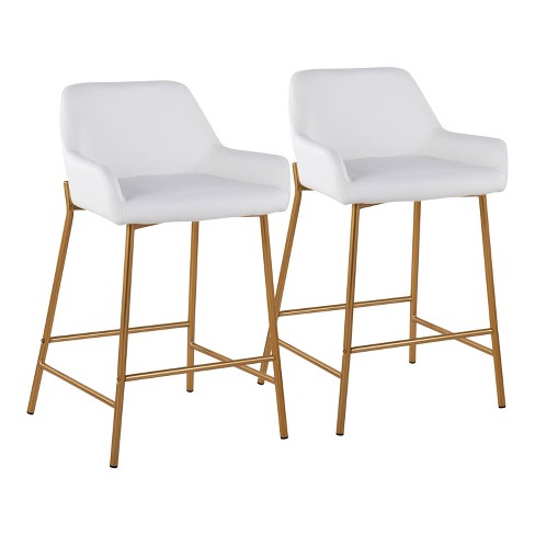 Set Of 2 Daniella Metal Faux Leather, Ivory Faux Leather Counter Stools