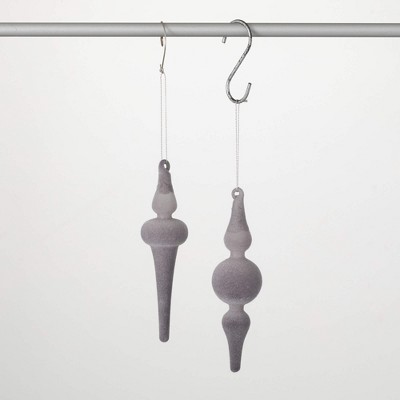 6.5"H Sullivans Christmas Gray Velvet Finial Ornaments Set of 2  Gray