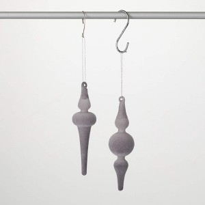 6.5"H Sullivans Christmas Gray Velvet Finial Ornaments Set of 2  Gray - 1 of 2