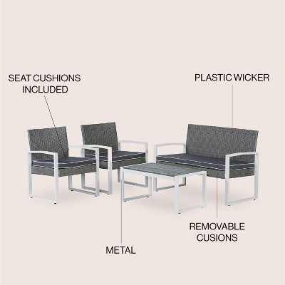 Elina Gray and White Faux Wicker 4-Piece Patio Conversation Set