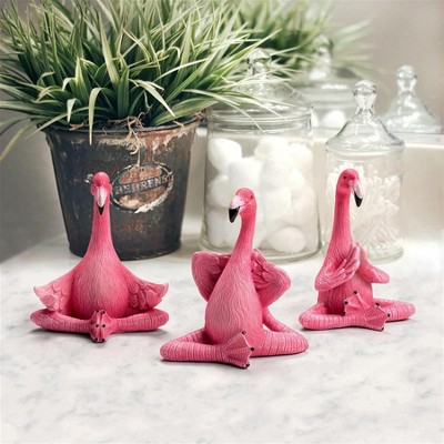Medium Pink Resin Flamingo Yoga Garden Statue Set