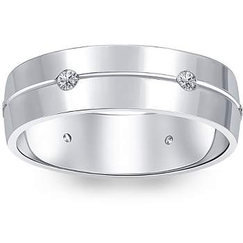Pompeii3 Mens Comfort Fit Bezel Diamond Wedding 14K White Gold Band Ring