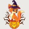 Junior's Design By Humans Cute Witch Fox With Jack O Lantern Halloween Shirt By thebeardstudio T-Shirt - 2 of 3