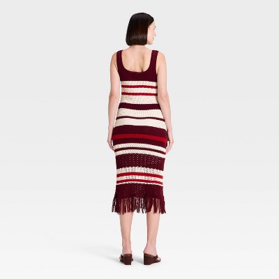 Women Bodycon Midi Fringe Sweater Dress – A New Day Burgundy Striped