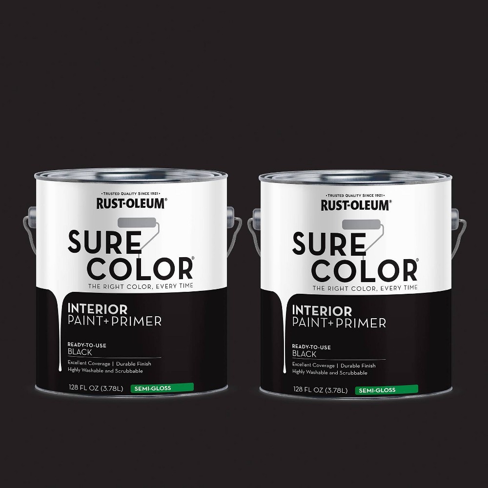 Photos - Paint / Enamel Rust-Oleum 2pk Sure Color Semi Gloss Black Gal: Interior Acrylic Paint & Primer, Wood/Metal/Masonry/Drywall, 400 Sq Ft Cover 