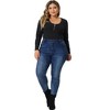 Agnes Orinda Women's Plus Size Zipper Deep Scoop Neck Long Sleeve Tops Adult Bodysuit - 3 of 4