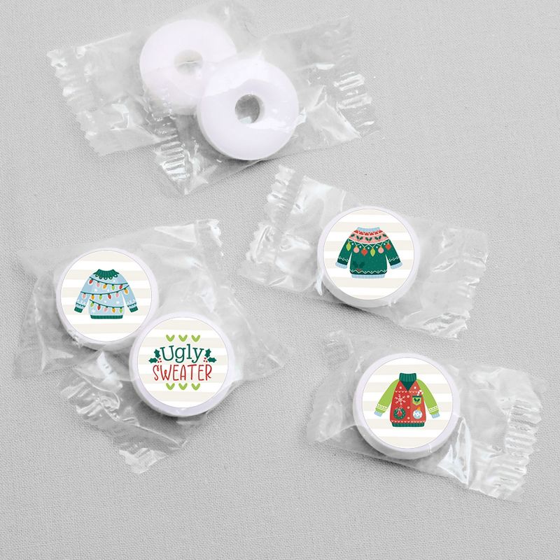Big Dot of Happiness Colorful Christmas Sweaters - Ugly Sweater Holiday Party Round Candy Sticker Favors - Labels Fits Chocolate Candy (1 sheet of, 3 of 6