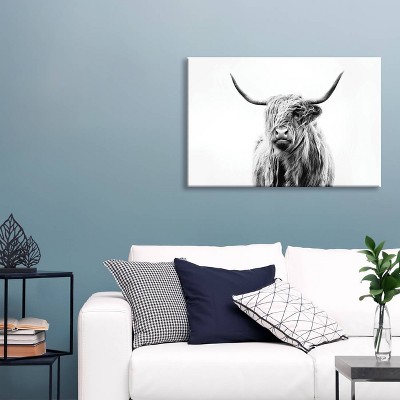 18" x 26" Portrait Of A Highland Cow by Dorit Fuhg Canvas Print Black/White - iCanvas