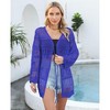 Coolmee Women's Crochet Cardigans Solid Lightweight Tie Front Tops Hollow Out Beach Cover Ups Long Sleeves Summer Knit Cover Cardigans One Size Blue - 2 of 4