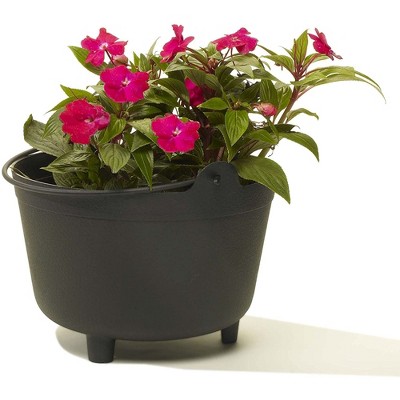 Antique-Inspired Black Round Plastic Kettle Planter, 15-inch
