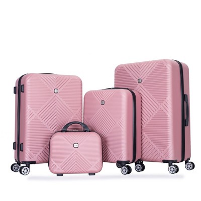 SEVOBAL Luggage 4 Piece ABS Set with Makeup Case, Spinner Wheels, Hardshell Suitcase for Carry On with Compartments, Pink, 30.01"*20.09"*11.09"