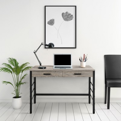 Anybear Light Weathered Oak and Black Writing Desk with 2 Drawers