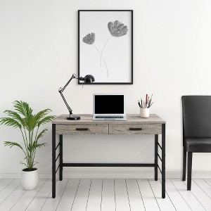 Anybear Light Weathered Oak and Black Writing Desk with 2 Drawers - 1 of 4
