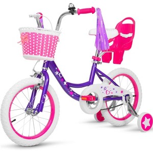 hykolity 14 inch Girls Bike Princess Bicycle for Age 3-5 Years Old Rider Height 36-47 inch includes Training Wheel Basket Doll Seat Violet Purple - 1 of 4