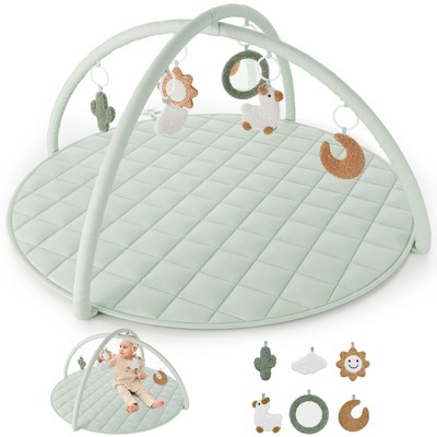 Baby Play Gym & Tummy Time Mat - Soft Cotton Mat with 6 Toys for Boys/Girls - Stylish Activity Playmat for Infant Development & Playroom Decor