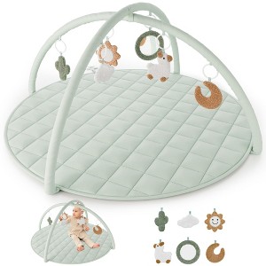 Baby Play Gym & Tummy Time Mat - Soft Cotton Mat with 6 Toys for Boys/Girls - Stylish Activity Playmat for Infant Development & Playroom Decor - 1 of 4