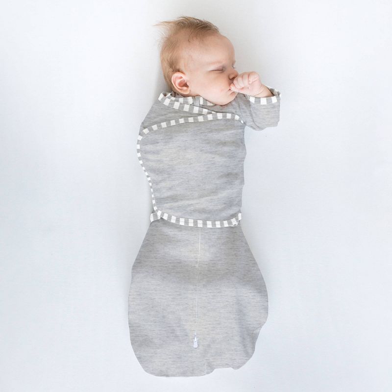 Omni Swaddle Wrap &#38; Arms up Sleeves &#38; Mitten Cuffs - Heathered Gray with Stripe Trim 0-3 Months, 3 of 9