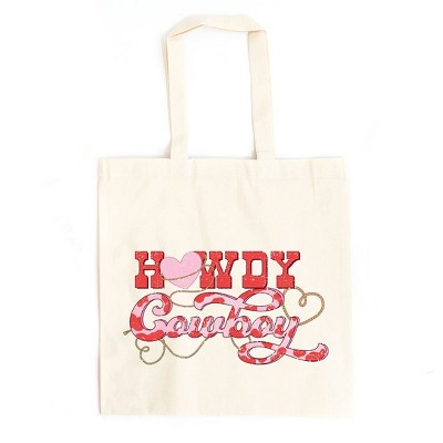 City Creek Prints Howdy Cowboy Canvas Tote Bag - 15x16 - Natural