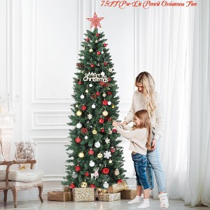 6FT/7.5FT/9FT Pencil Christmas Tree with 200+ Lights, Slim Artificial Xmas Tree for Small Spaces, Home, Office, Apartment, Holiday Decor - 1 of 4