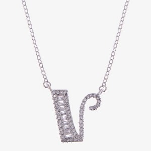 Anna-Kaci Silver Tone Initial Letter Pendant Necklace with Crystal Rhinestone Accents - 1 of 4