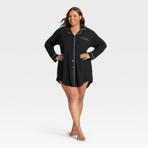 Women's Cloud Knit Notch Collar Long Sleeve Nightgown - Auden™ - 1 of 3