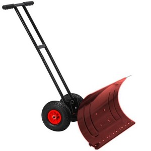 Metal Snow Shovel, 30" Heavy-Duty Snow Pusher with Wheels and Adjustable Handle, Suitable for Driveways, Doorways, and Sidewalks - 1 of 4